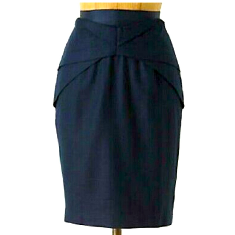 ANTHROPOLOGIE Girls From Savoy Yumi Origami Pencil Skirt, Navy Blue, Size 6